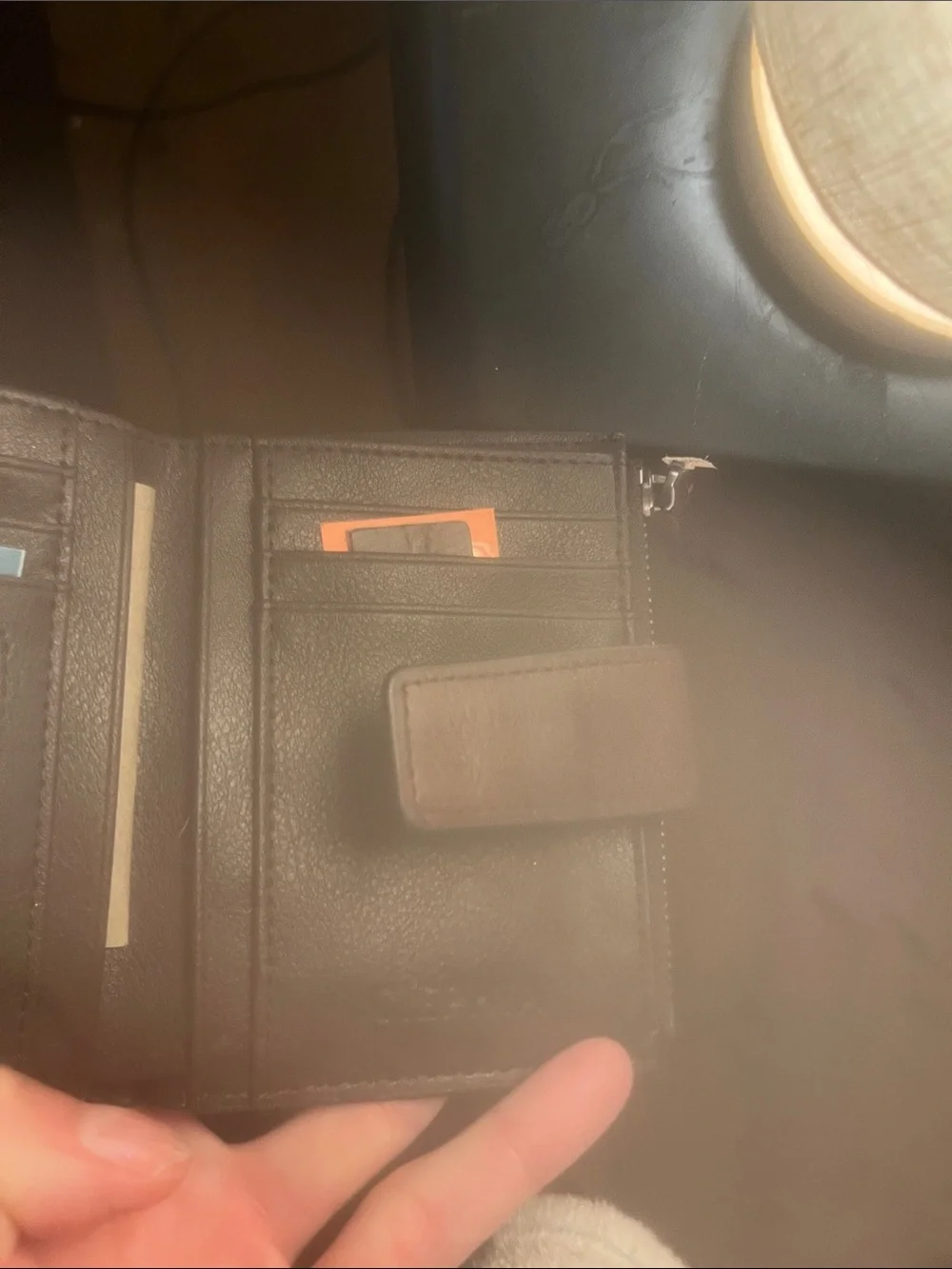 Brown Leather Bifold Wallet with Snap and zipper
